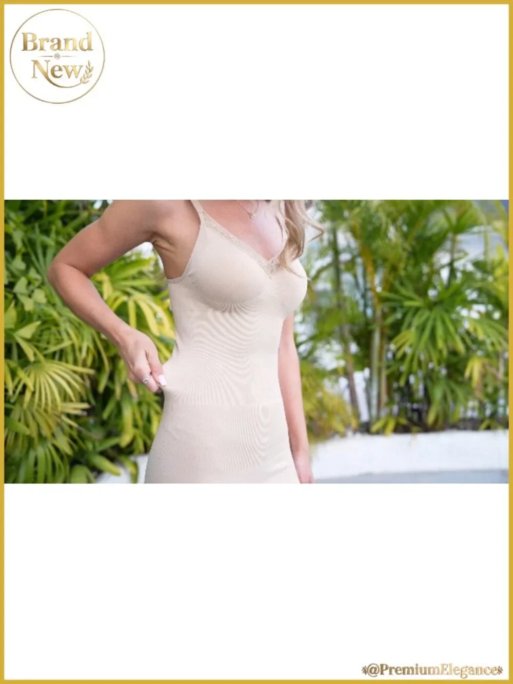 Shapewear Full Slip Dress V-Neck Lace Trim Adjustable Straps Nylon Spandex